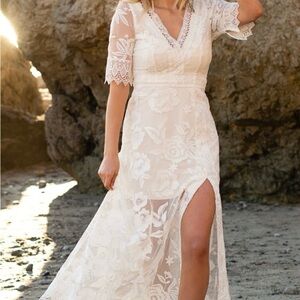 Joyfolie White Tiered Slit Gown